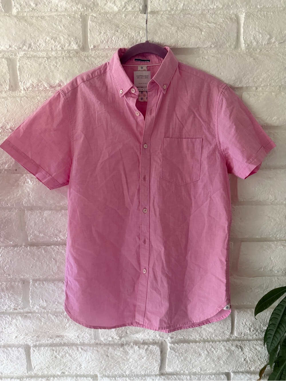 Cactus Man Slim Fit Pink Short-Sleeve Button-Down Shirt Sz S